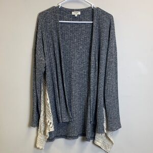 Umgee Charcoal and Cream Open Cardigan